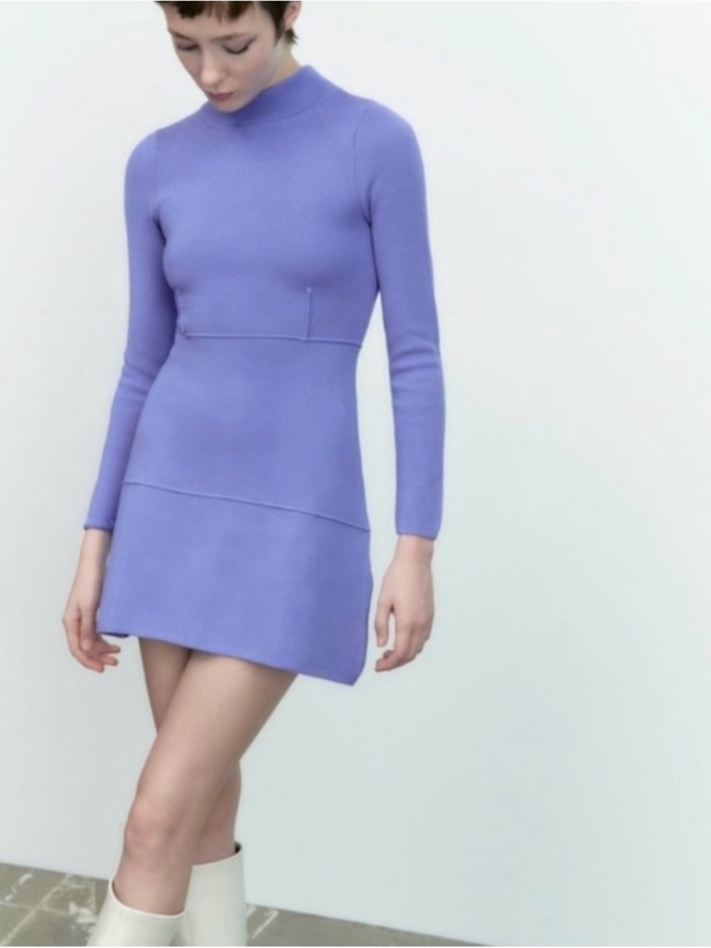 Zara Seamed Knit Skater Mini Dress Lavender M